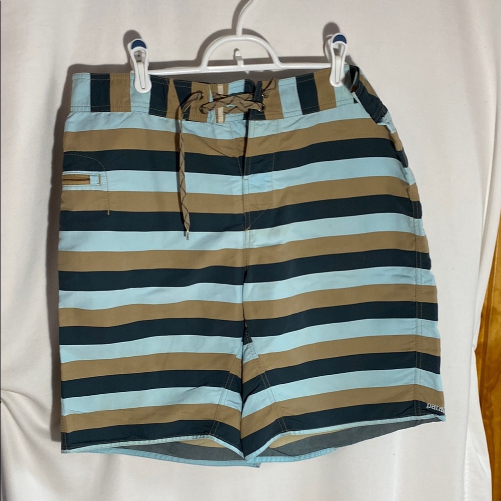 Patagonia Men's Wavefarer® Boardshorts Blue and Tan, Size 36, NWOT